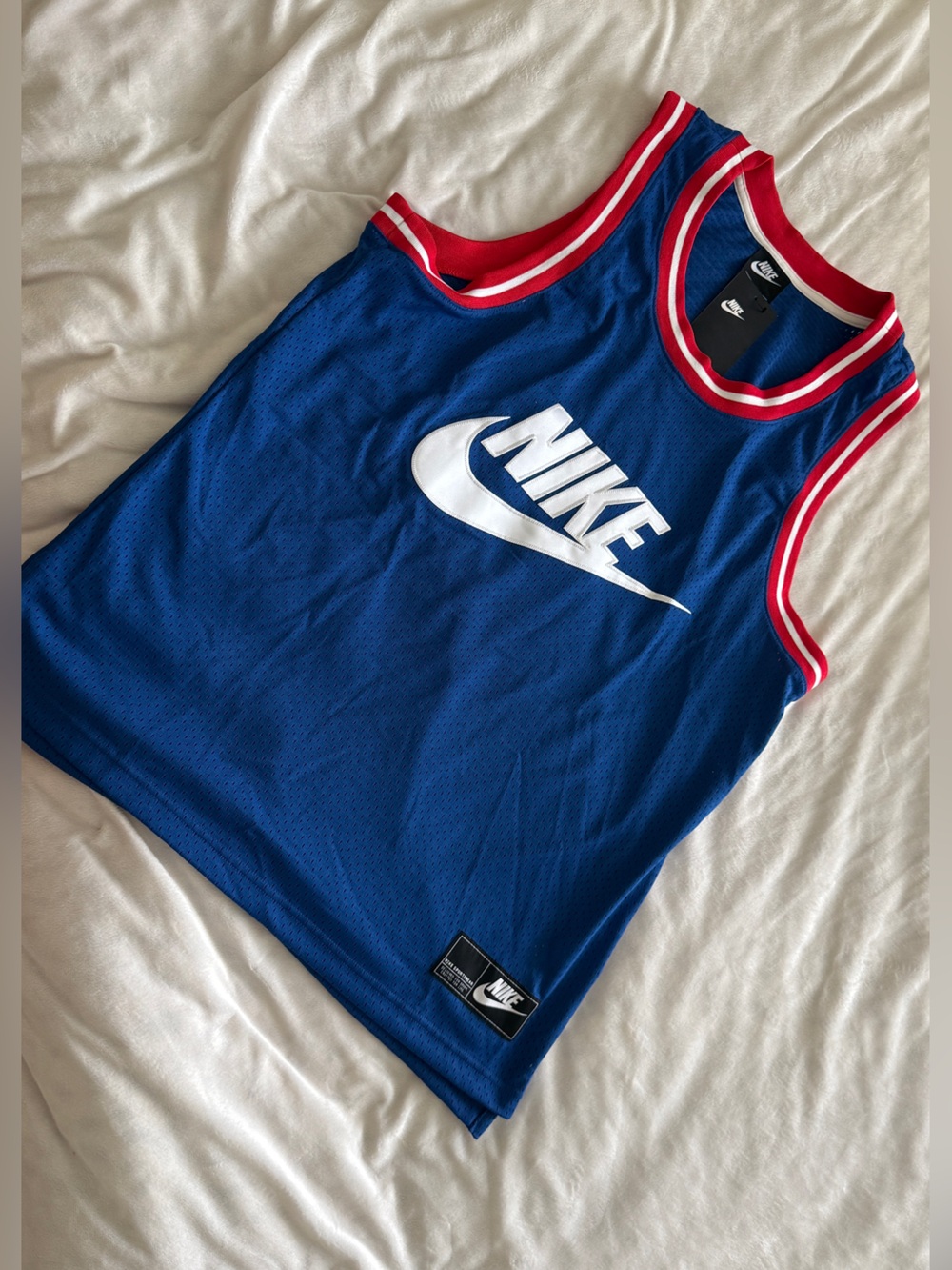 Nike Royal Blue Mesh Jersey with White Logo Patch NWT